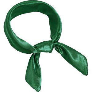 Women Dark Green Chiffon Square Ribbon Neck Scarf Satin Handkerchief Halloween